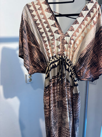 Blockprint katoenen jurk lang