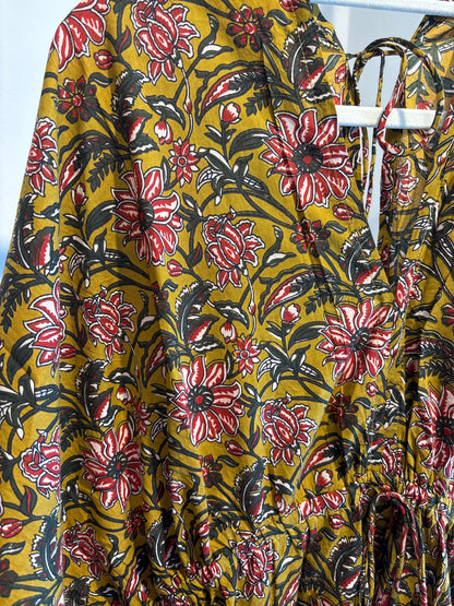 Blockprint katoenen jurk lang