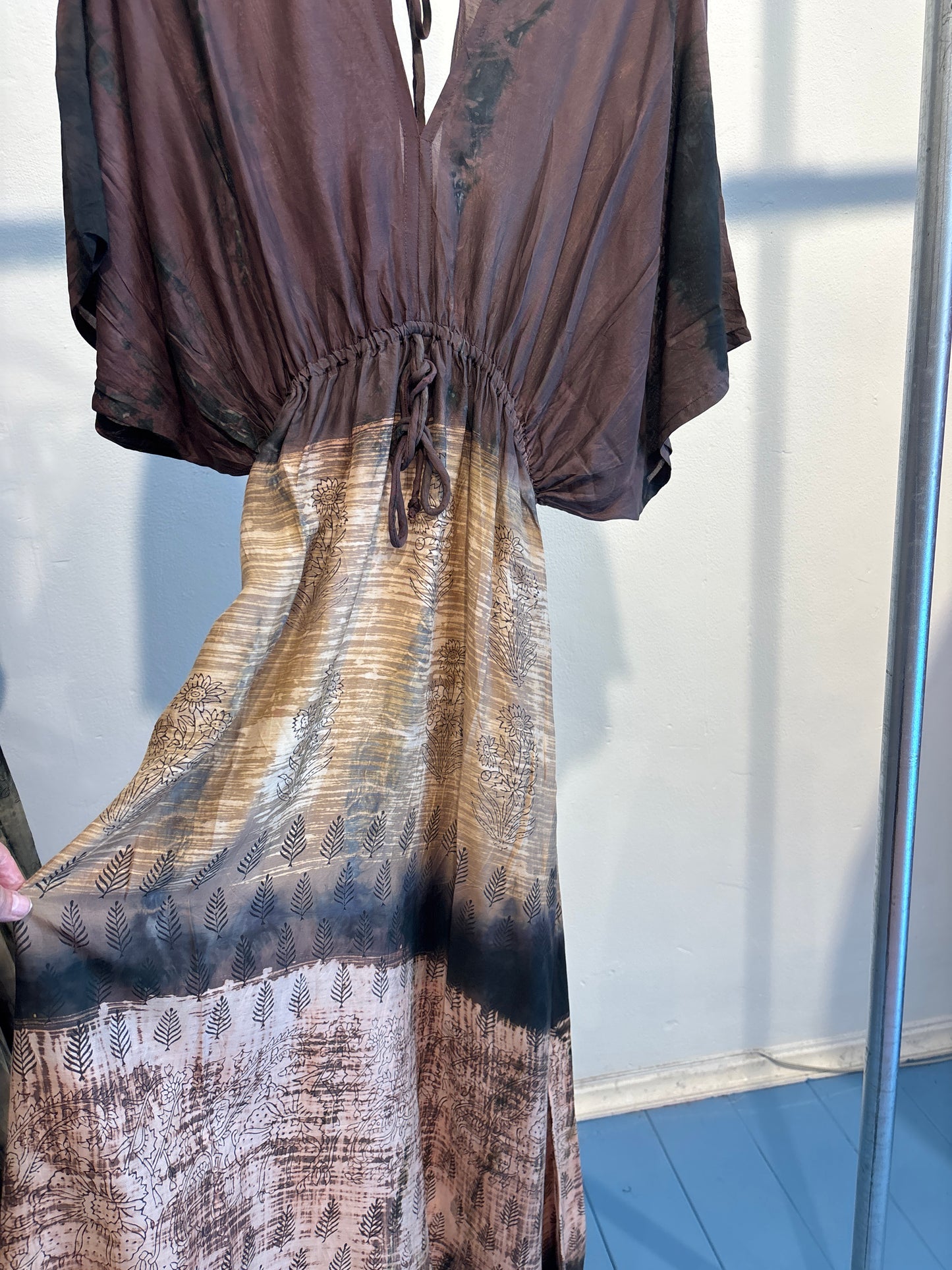 Blockprint tie-dye katoenen jurk lang