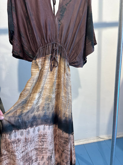 Blockprint tie-dye katoenen jurk lang