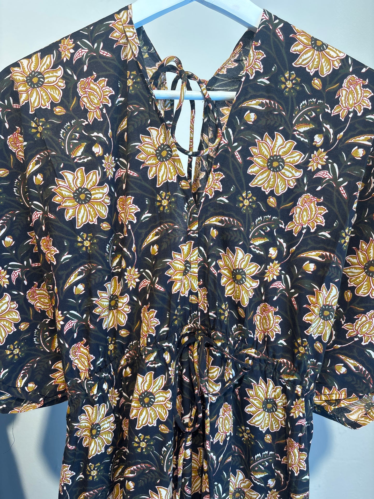 Blockprint katoenen jurk lang