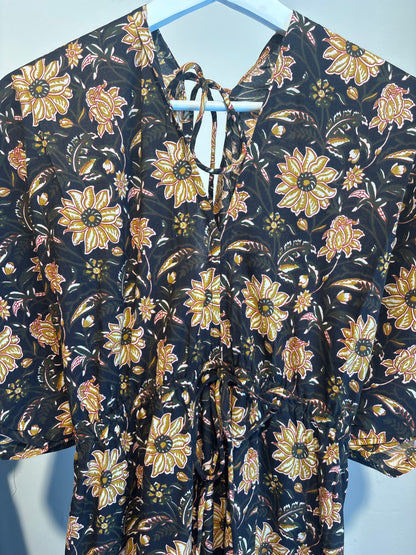 Blockprint katoenen jurk lang