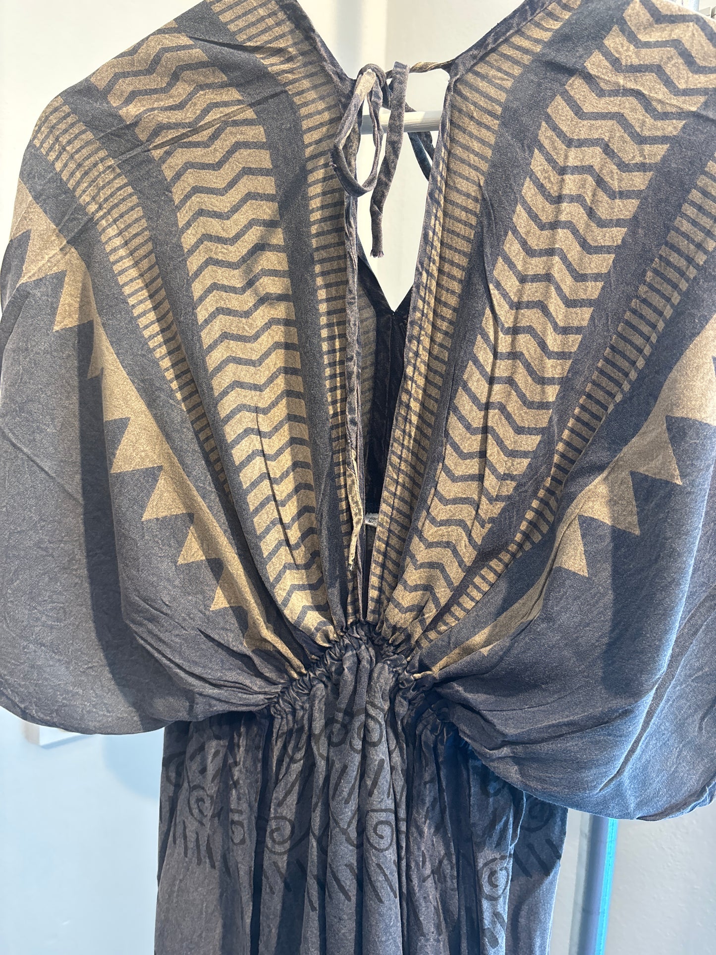 Blockprint katoenen jurk lang