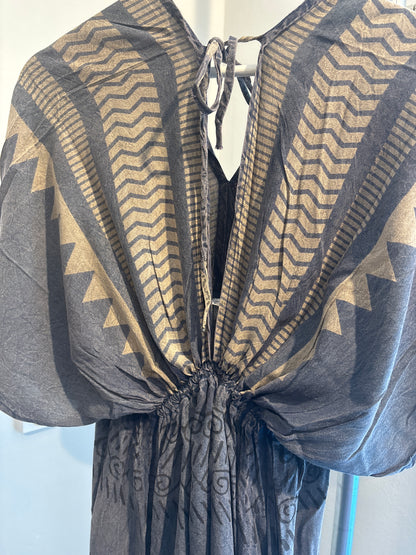 Blockprint katoenen jurk lang