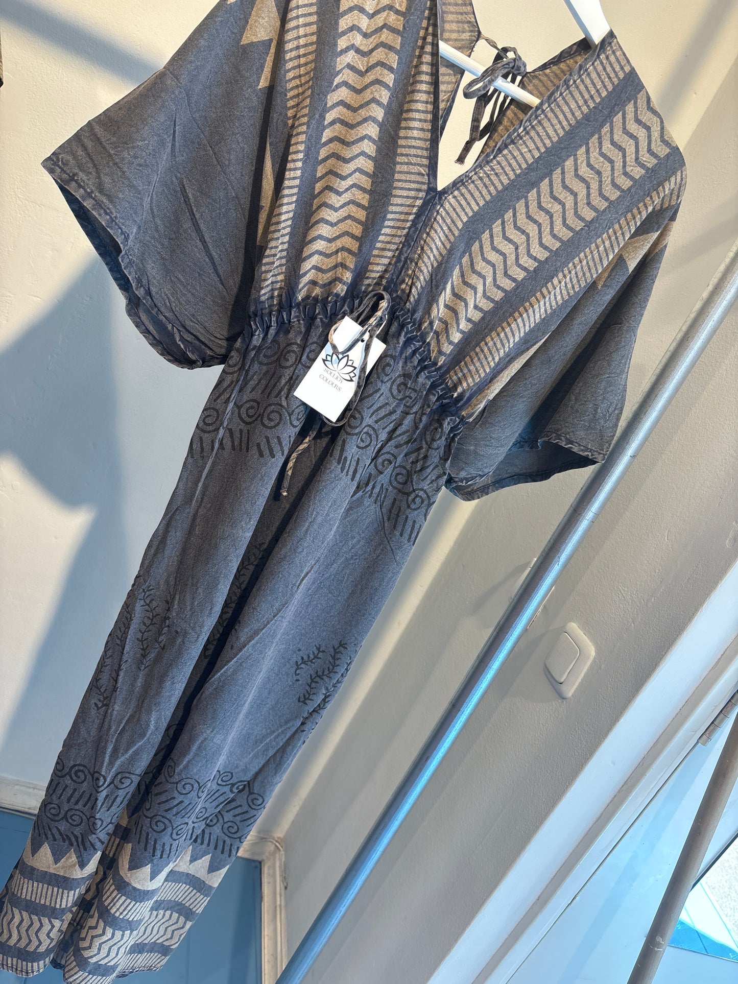 Blockprint katoenen jurk lang