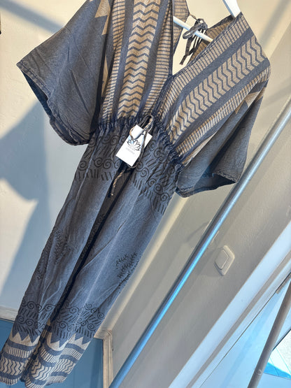 Blockprint katoenen jurk lang