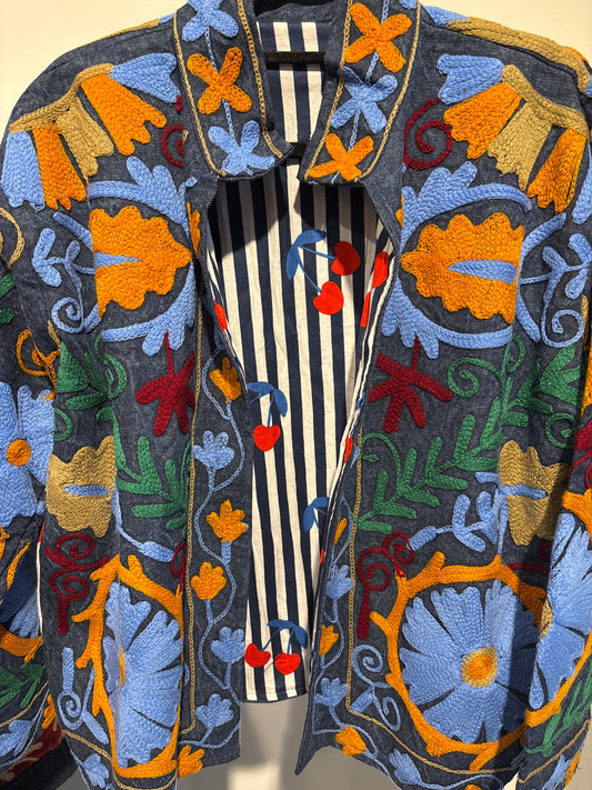 Denim suzani jas kort