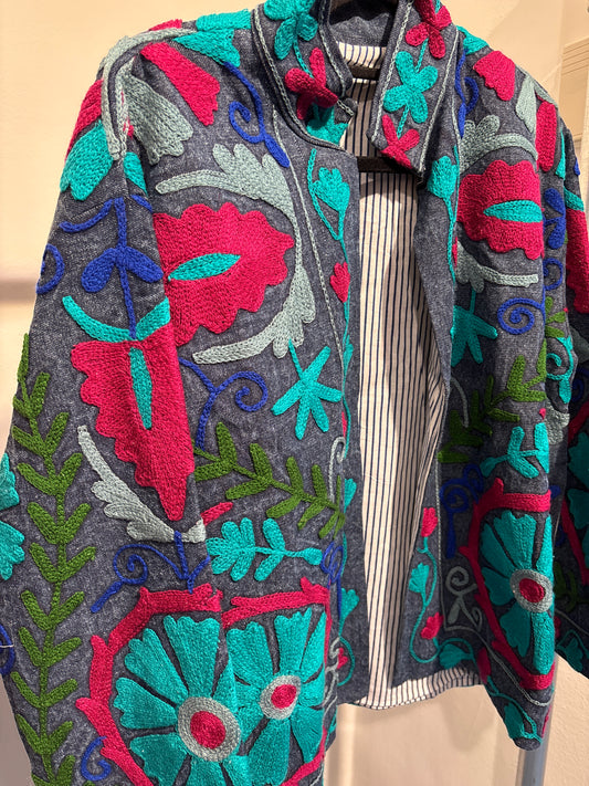 Denim suzani jas kort