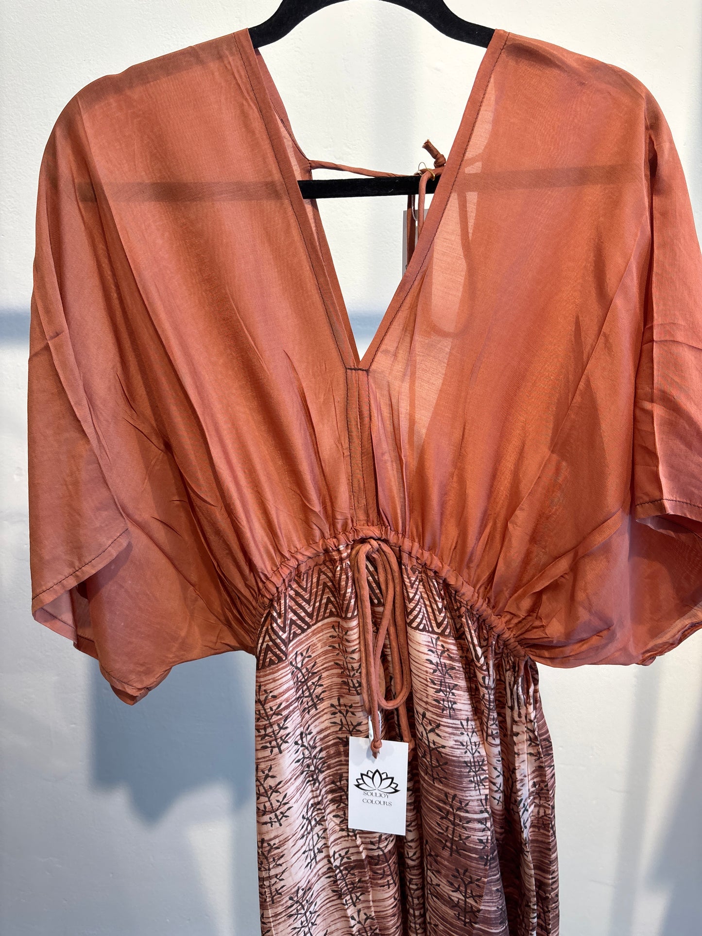 Blockprint tie-dye katoenen jurk lang