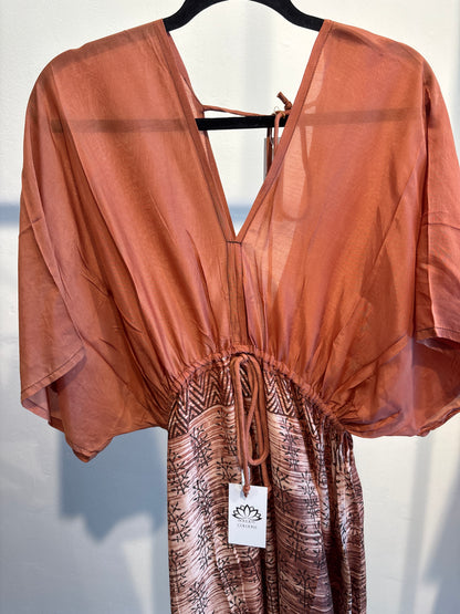 Blockprint tie-dye katoenen jurk lang