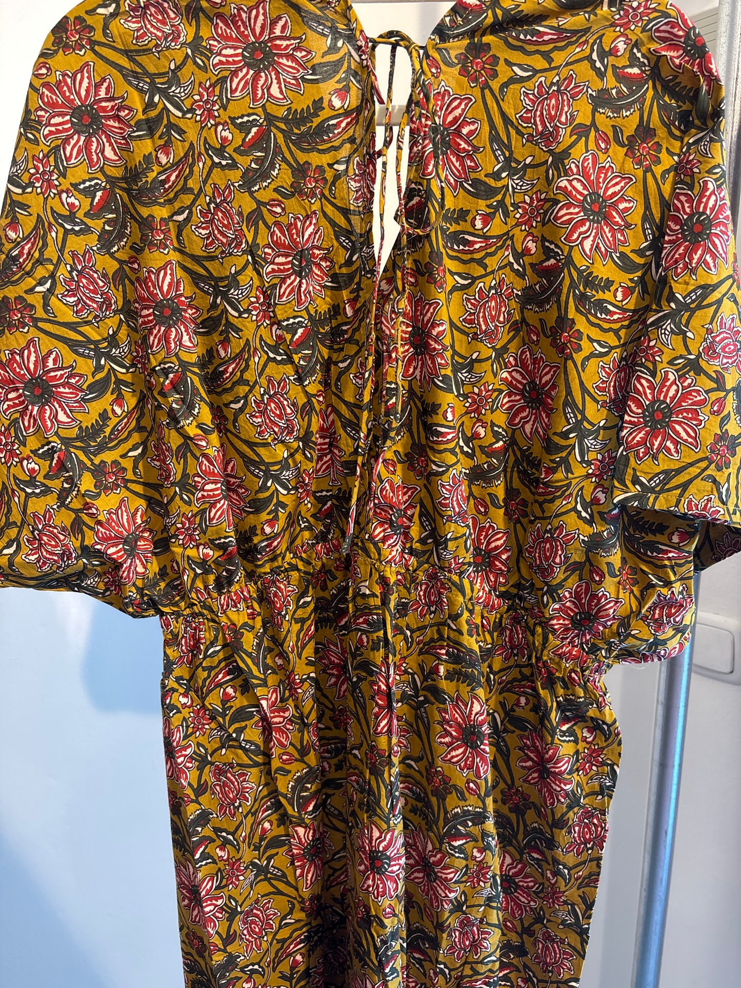 Blockprint katoenen jurk lang