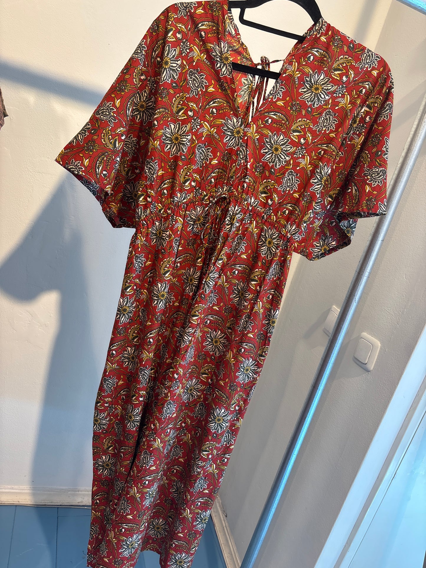 Blockprint katoenen jurk lang