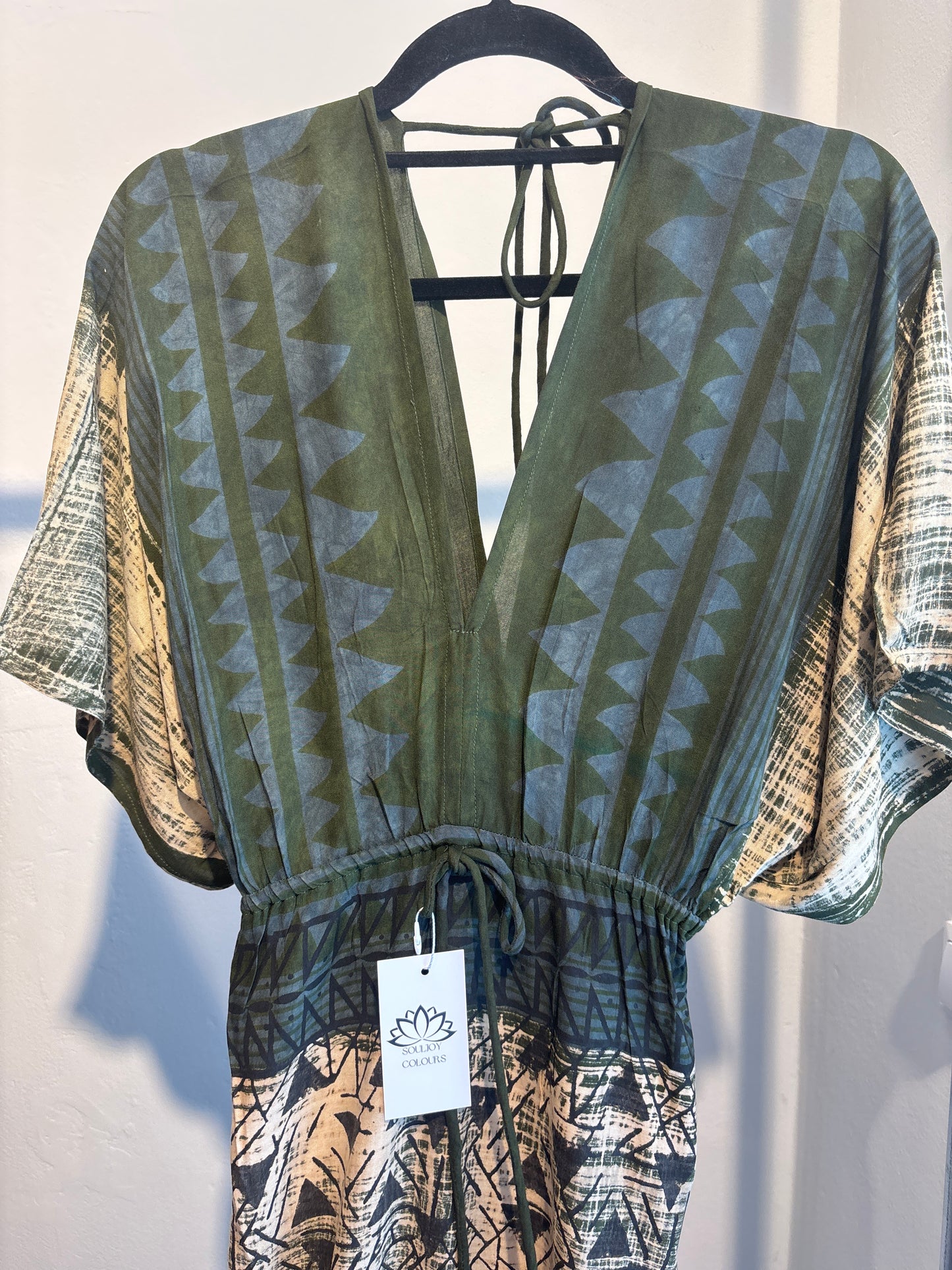 Blockprint katoenen jurk lang