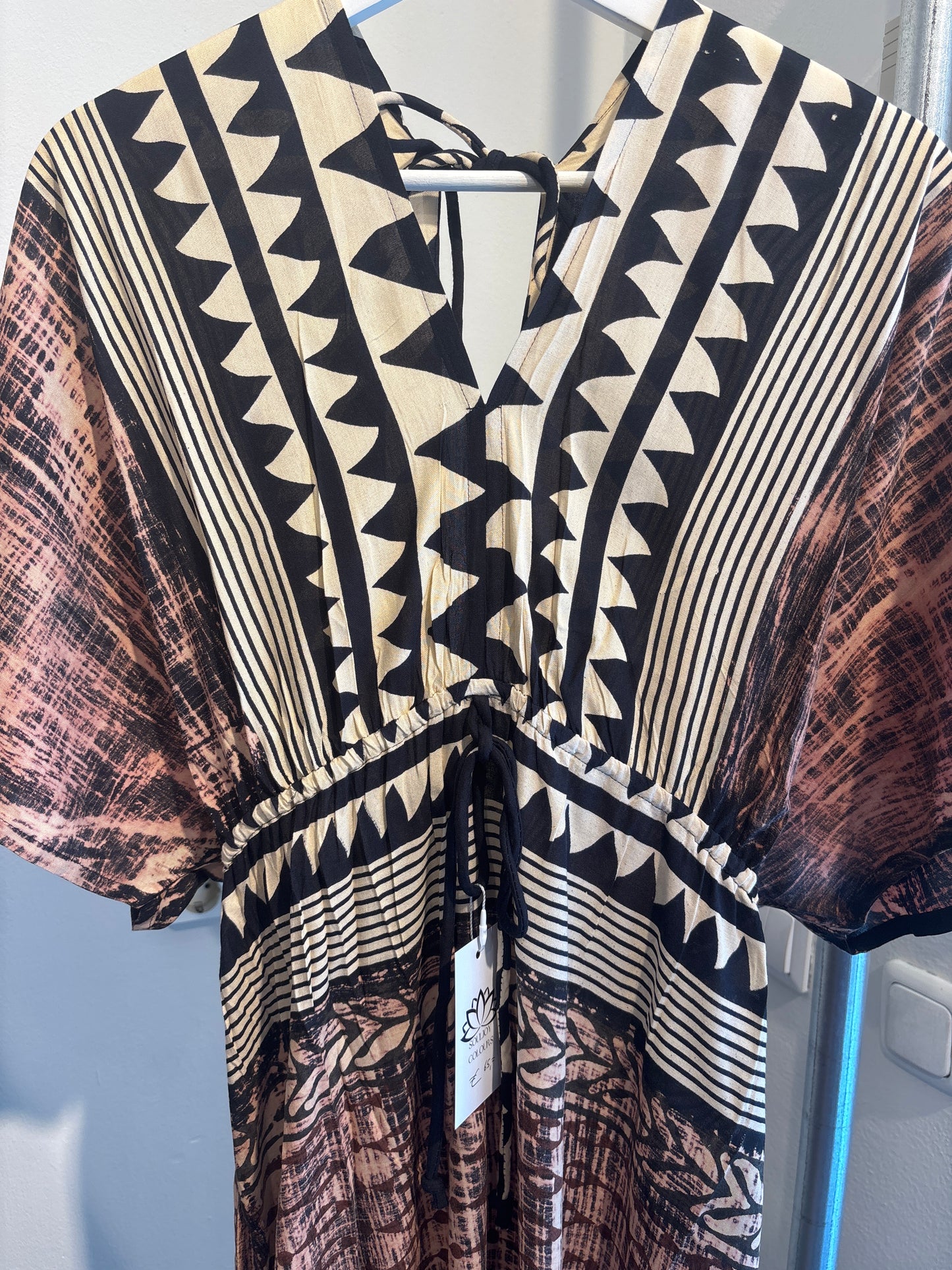 Blockprint katoenen jurk lang