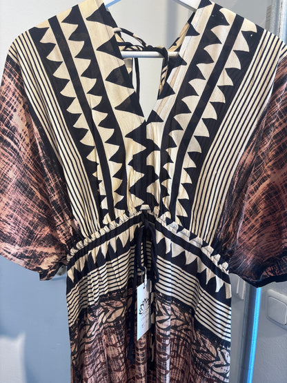 Blockprint katoenen jurk lang