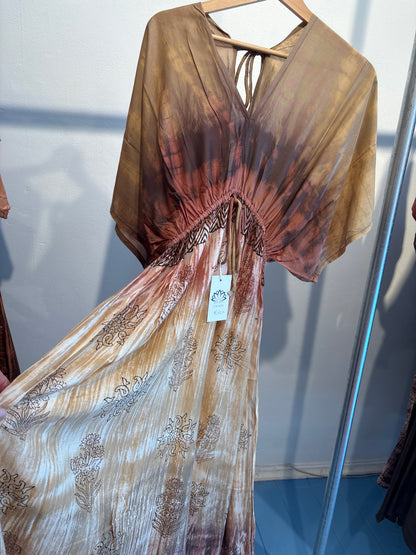 Blockprint tie-dye katoenen jurk lang