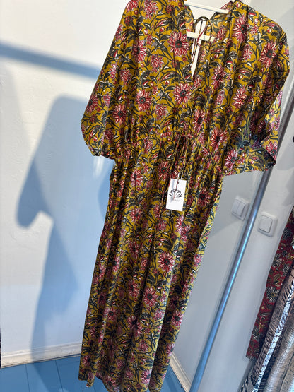 Blockprint katoenen jurk lang