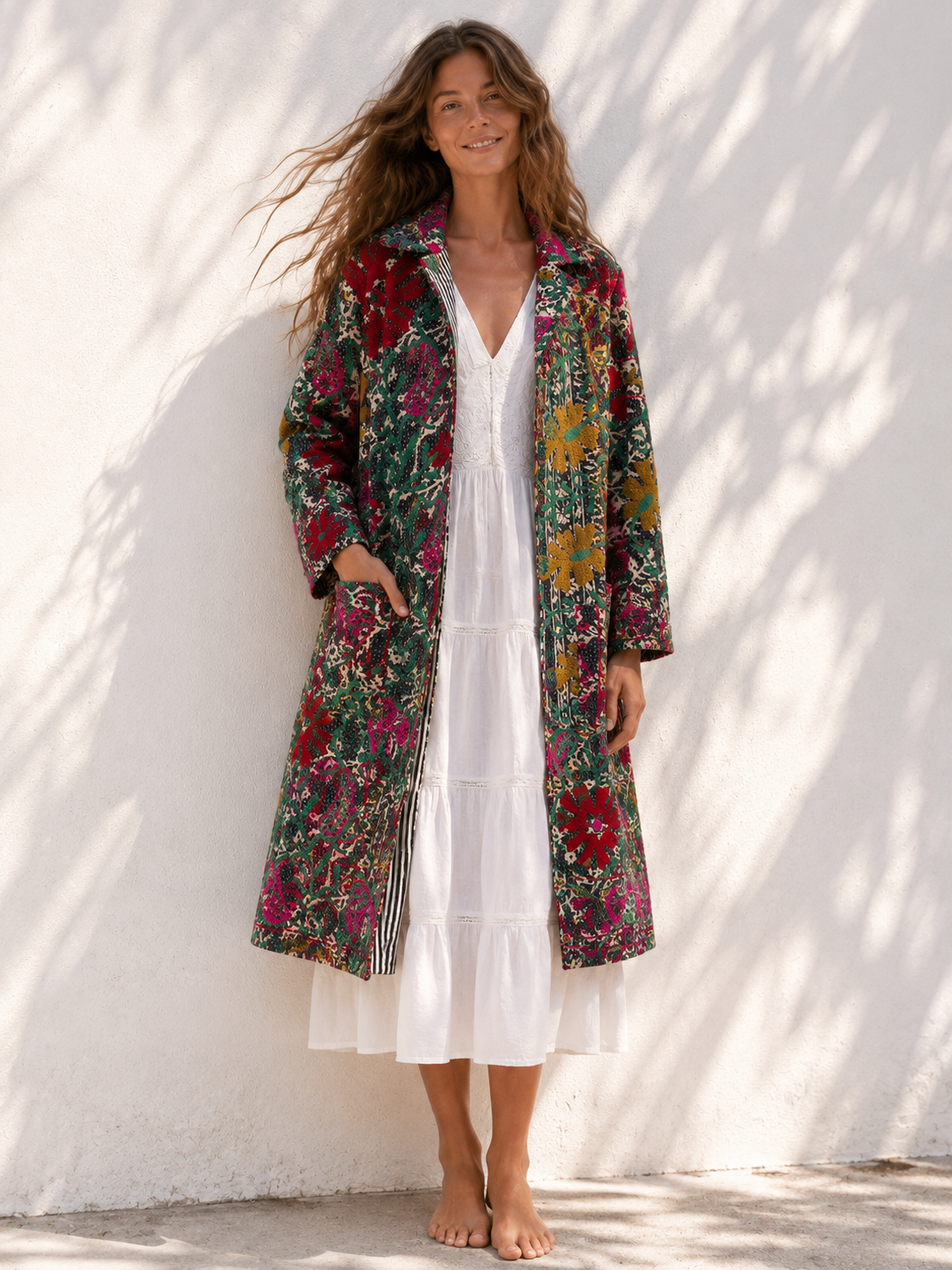 Lange katoenen Kantha
